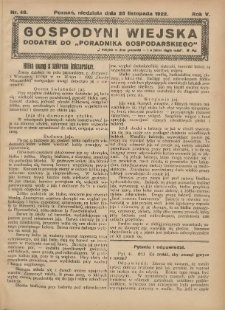 Gospodyni Wiejska: dodatek do „Poradnika Gospodarskiego” 1922.11.26 R.5 Nr48