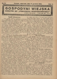 Gospodyni Wiejska: dodatek do „Poradnika Gospodarskiego” 1922.12.17 R.5 Nr51