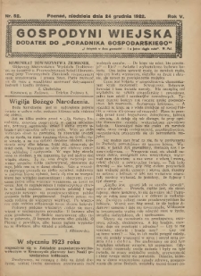 Gospodyni Wiejska: dodatek do „Poradnika Gospodarskiego” 1922.12.24 R.5 Nr52