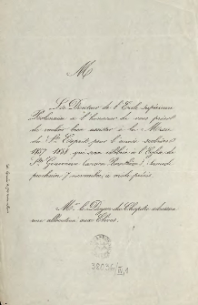 [Zaproszenie Inc.:] " M. Le Directeur de l'Ecole Superieure Polonaise ..."