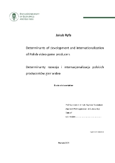Determinants of development and internationalization of Polish video game producers