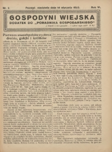 Gospodyni Wiejska: dodatek do „Poradnika Gospodarskiego” 1923.01.14 R.6 Nr2