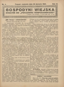 Gospodyni Wiejska: dodatek do „Poradnika Gospodarskiego” 1923.01.28 R.6 Nr4