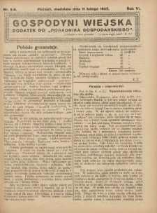Gospodyni Wiejska: dodatek do „Poradnika Gospodarskiego” 1923.02.11 R.6 Nr5-6