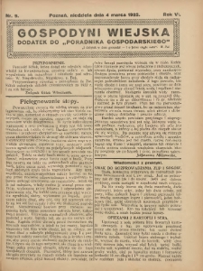 Gospodyni Wiejska: dodatek do „Poradnika Gospodarskiego” 1923.03.04 R.6 Nr9