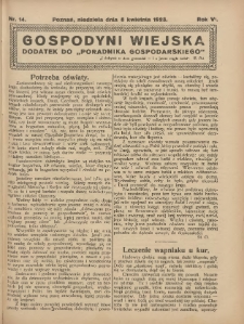 Gospodyni Wiejska: dodatek do „Poradnika Gospodarskiego” 1923.04.08 R.6 Nr14