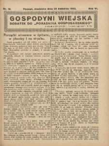 Gospodyni Wiejska: dodatek do „Poradnika Gospodarskiego” 1923.04.22 R.6 Nr16