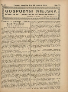 Gospodyni Wiejska: dodatek do „Poradnika Gospodarskiego” 1923.04.29 R.6 Nr17
