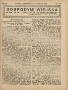 Gospodyni Wiejska: dodatek do „Poradnika Gospodarskiego” 1923.06.03 R.6 Nr22