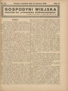 Gospodyni Wiejska: dodatek do „Poradnika Gospodarskiego” 1923.06.10 R.6 Nr23
