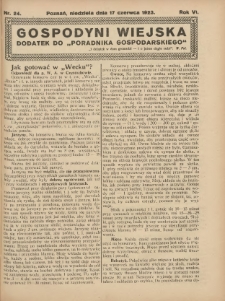Gospodyni Wiejska: dodatek do „Poradnika Gospodarskiego” 1923.06.17 R.6 Nr24