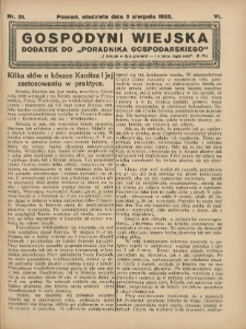 Gospodyni Wiejska: dodatek do „Poradnika Gospodarskiego” 1923.08.05 R.6 Nr31
