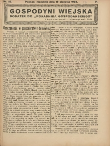Gospodyni Wiejska: dodatek do „Poradnika Gospodarskiego” 1923.08.19 R.6 Nr33