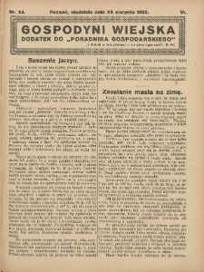 Gospodyni Wiejska: dodatek do „Poradnika Gospodarskiego” 1923.08.26 R.6 Nr34