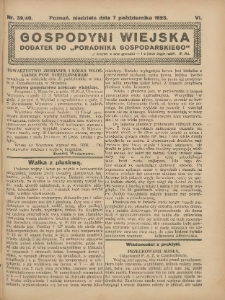 Gospodyni Wiejska: dodatek do „Poradnika Gospodarskiego” 1923.10.07 R.6 Nr39-40
