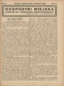 Gospodyni Wiejska: dodatek do „Poradnika Gospodarskiego” 1923.11.04 R.6 Nr44