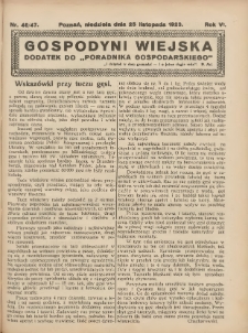 Gospodyni Wiejska: dodatek do „Poradnika Gospodarskiego” 1923.11.25 R.6 Nr46-47