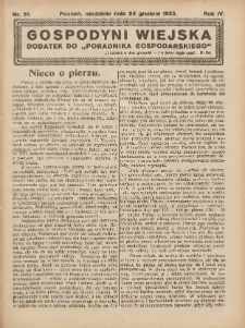 Gospodyni Wiejska: dodatek do „Poradnika Gospodarskiego” 1923.12.23 R.6 Nr51