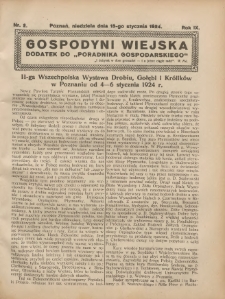 Gospodyni Wiejska: dodatek do „Poradnika Gospodarskiego” 1924.01.13 R.9 Nr2