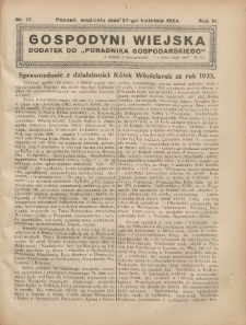 Gospodyni Wiejska: dodatek do „Poradnika Gospodarskiego” 1924.04.27 R.11 Nr17