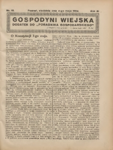 Gospodyni Wiejska: dodatek do „Poradnika Gospodarskiego” 1924.05.04 R.11 Nr18