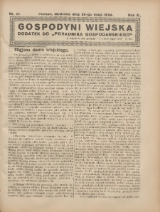 Gospodyni Wiejska: dodatek do „Poradnika Gospodarskiego” 1924.05.25 R.11 Nr21