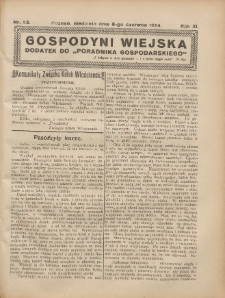 Gospodyni Wiejska: dodatek do „Poradnika Gospodarskiego” 1924.06.08 R.11 Nr23