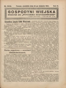 Gospodyni Wiejska: dodatek do „Poradnika Gospodarskiego” 1924.08.24 R.11 Nr33-34