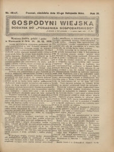 Gospodyni Wiejska: dodatek do „Poradnika Gospodarskiego” 1924.11.23 R.11 Nr46-47