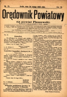 Orędownik Powiatowy na Powiat Pleszewski 1932.02.24 R.59 Nr15
