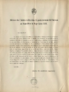 Adresse des Uniates exil&eacute;s dans le gouvernement de Cherson au Saint-P&egrave;re la Pape L&eacute;on XIII