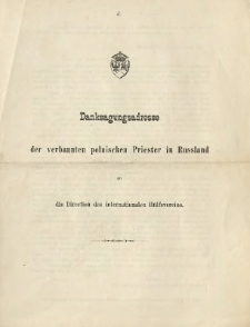 Danksagungsadresse der verbannten polnischen Priester in Russland an die Direction des internationalen H&uuml;lfsvereins