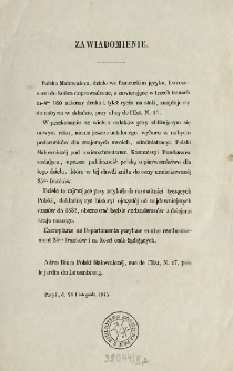 Zawiadomienie [Inc.:] "Polska Malownicza, dzieło we francuzkim języku ..."