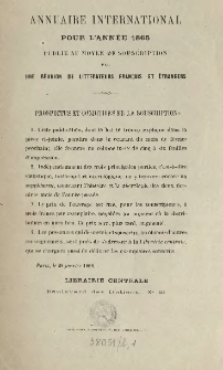 Annuaire international pour l'année 1865 publié au moyen de souscription