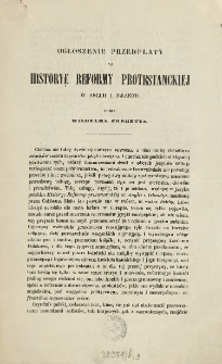 Ogłoszenie przedpłaty na Historyę Reformy Protestanckiej w Anglii i Irlandyi przez Wilhelma Cobbetta