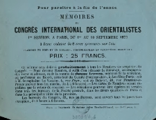 [Prospekt] Mémoires Congrès International des Orientalistes [...]