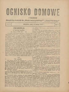Ognisko Domowe: bezpłatny dodatek do "Głosu Leszczyńskiego" i &bdquo;Głosu Polskiego&rdquo; 1929.02.10 R.5 Nr6