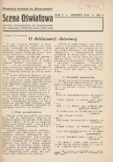 Scena Oświatowa: drobne urozmaicenia na przedstawienia, zebrania, wycieczki oraz obozy KSM: bezpłatny dodatek do Kierownika Stowarzyszeń Młodzieży 1935.08 R.2 Nr8