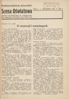 Scena Oświatowa: drobne urozmaicenia na przedstawienia, zebrania, wycieczki oraz obozy KSM: bezpłatny dodatek do Kierownika Stowarzyszeń Młodzieży 1935.09 R.2 Nr9