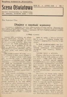 Scena Oświatowa: drobne urozmaicenia na przedstawienia, zebrania, wycieczki oraz obozy KSM: bezpłatny dodatek do Kierownika Stowarzyszeń Młodzieży 1936. R.3 Nr7