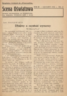 Scena Oświatowa: drobne urozmaicenia na przedstawienia, zebrania, wycieczki oraz obozy KSM: bezpłatny dodatek do Kierownika Stowarzyszeń Młodzieży 1936. R.3 Nr11