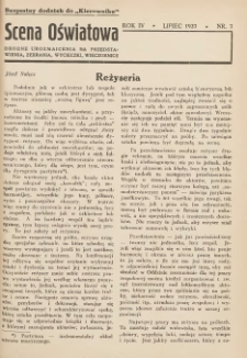 Scena Oświatowa: drobne urozmaicenia na przedstawienia, zebrania, wycieczki oraz obozy KSM: bezpłatny dodatek do Kierownika Stowarzyszeń Młodzieży 1937. R.4 Nr7