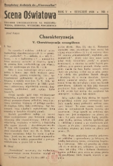 Scena Oświatowa: drobne urozmaicenia na przedstawienia, zebrania, wycieczki oraz obozy KSM: bezpłatny dodatek do Kierownika Stowarzyszeń Młodzieży 1938. R.5 Nr1