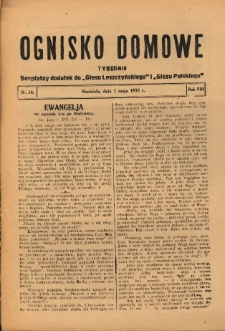 Ognisko Domowe: bezpłatny dodatek do "Głosu Leszczyńskiego" i „Głosu Polskiego” 1932.05.01 R.8 Nr18