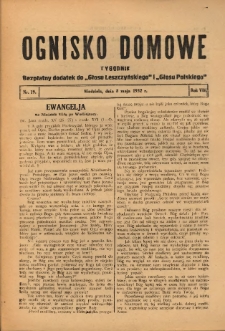 Ognisko Domowe: bezpłatny dodatek do "Głosu Leszczyńskiego" i &bdquo;Głosu Polskiego&rdquo; 1932.05.08 R.8 Nr19
