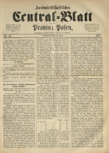 Landwirthschaftliches Central-Blatt für die Provinz Posen. 1873.04.15 Jg.1 Nr.15