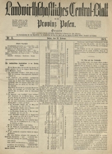 Landwirthschaftliches Central-Blatt f&uuml;r die Provinz Posen. 1874.02.21 Jg.2 Nr.8