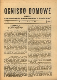 Ognisko Domowe: bezpłatny dodatek do "Głosu Leszczyńskiego" i &bdquo;Głosu Polskiego&rdquo; 1931.01.25 R.7 Nr4