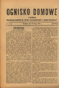 Ognisko Domowe: bezpłatny dodatek do "Głosu Leszczyńskiego" i &bdquo;Głosu Polskiego&rdquo; 1931.02.22 R.7 Nr8