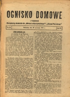 Ognisko Domowe: bezpłatny dodatek do "Głosu Leszczyńskiego" i &bdquo;Głosu Polskiego&rdquo; 1931.09.20 R.7 Nr38